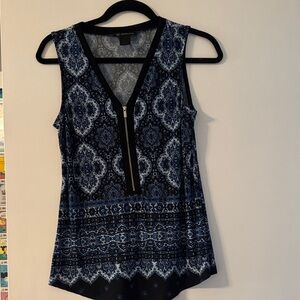 INC International Concepts Black and Blue Patterned Blouse